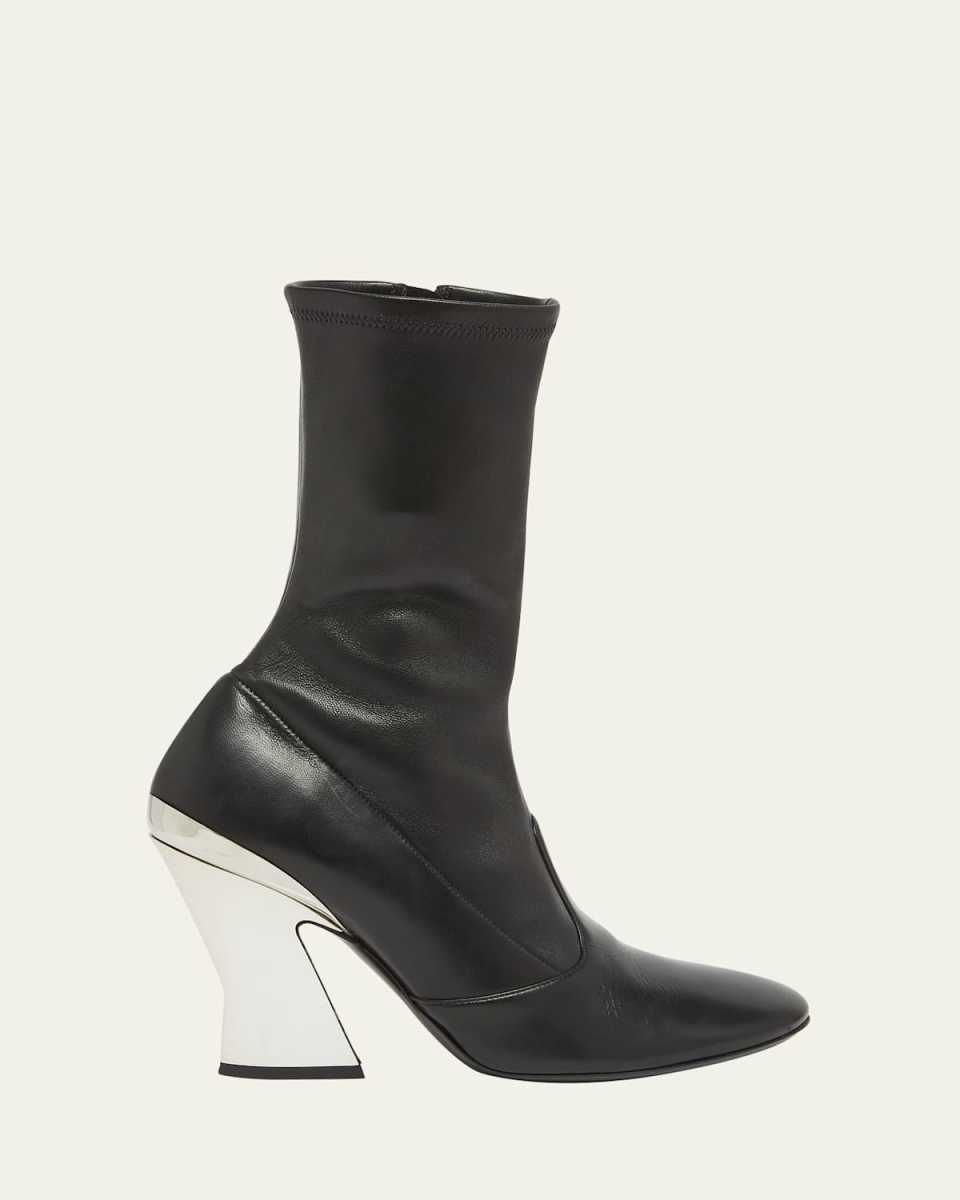 Leather Metallic Sculpted-Heel Ankle Booties